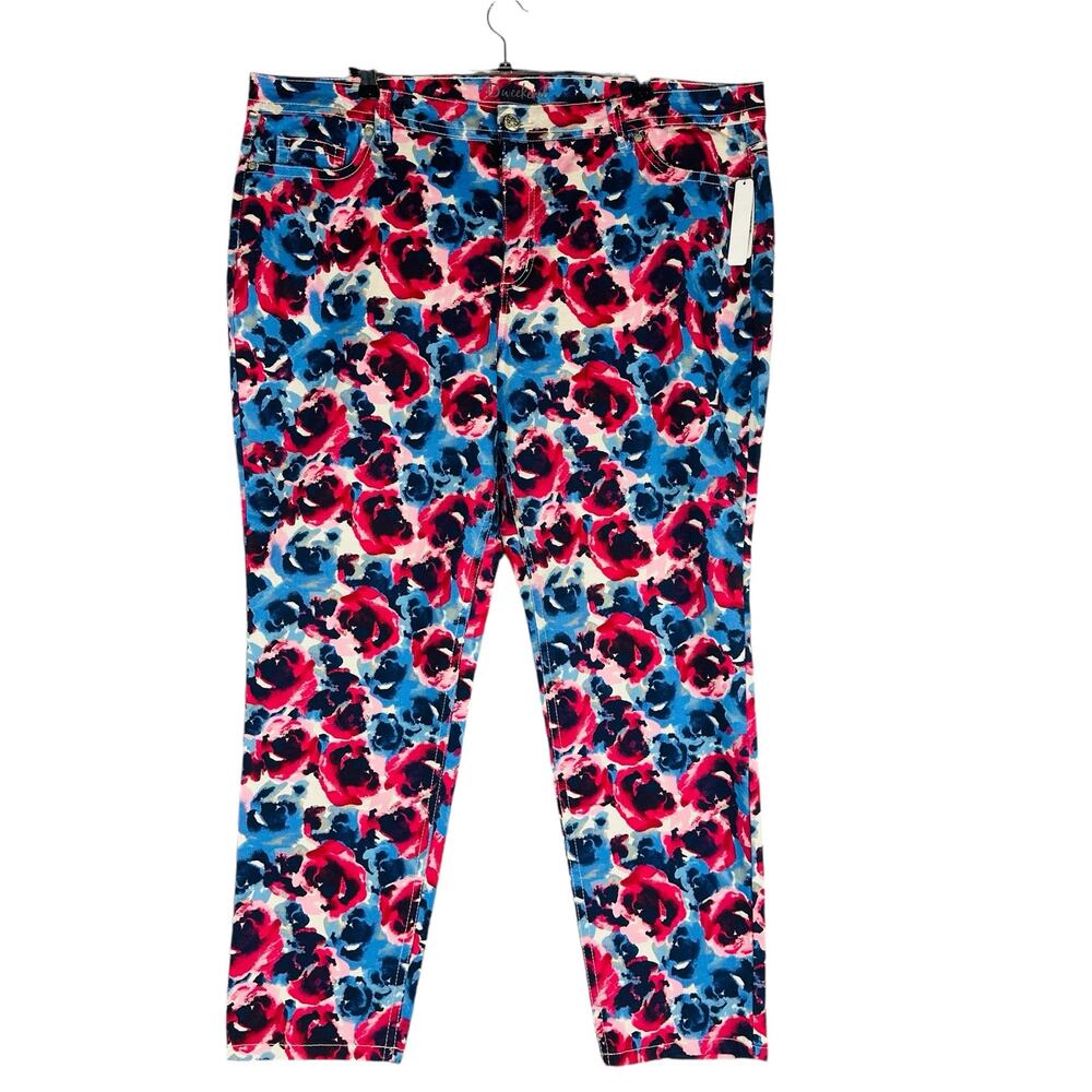 New Directions Weekend Womans Sz 24W Plus Skinny Jeans Floral Blue Stretch NWT